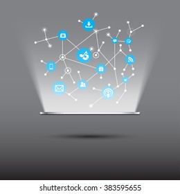 Icon Social  Shining light by Smart phone,Stock vector illustration,Hologram Icon social
