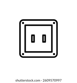 Icon of a socket plug, symbolizing power, electricity, and connectivity in a minimalist style.