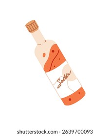 Icon of soda in glass bottle. Packaging of soft drink, refreshing beverage. Container of fresh sparkling water. Cool carbonated liquor, juice. Flat isolated vector illustration on white background