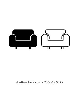 icon sofa couch design vector silhouette and outline style