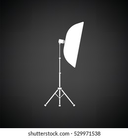 Icon of softbox light. Black background with white. Vector illustration.