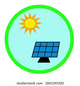 Icon for solar energy vector, green and blue circle. 
