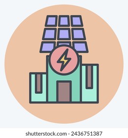 Icon Solar Powered Building. related to Solar Panel symbol. color mate style. simple design illustration.