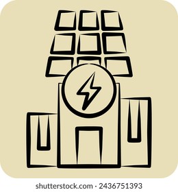 Icon Solar Powered Building. related to Solar Panel symbol. hand drawn style. simple design illustration.