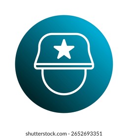 Icon soldado capacete vetor ilustração gráfica com um contorno branco e símbolo de estrela central dentro de gradiente azul círculo design