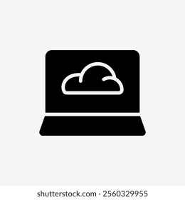 Icon Solid Black Cloud system and Laptop computer. Technology and system concept, Glyph style.