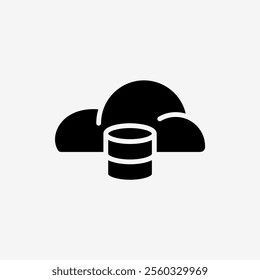 Icon Solid Black Cloud system and storage database. Technology and system concept, Glyph style.