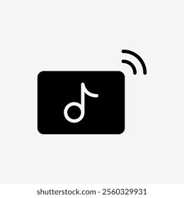 Icon Solid Black online music with wifi connectivity. Technology and system concept, Glyph style.