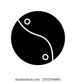 Icon  solid black vector yin and yang.The Yin and Yang icon represents balance and harmony, showing how opposites coexist and complement each other.