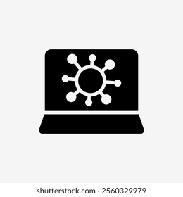 Icon Solid Black Virus on computer or laptop. Technology and system concept, Glyph style.