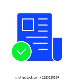 Icon solid color verified, check, approval, accept, letter, mail, magnifier, document, file. editable color, Fill color icon style.