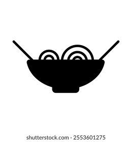 Icon solid vector.Ramen is a Japanese noodle dish with savory broth and various toppings, known for its rich and comforting flavor.