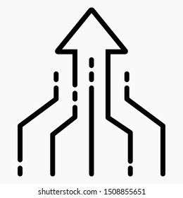 Icon for solving a problem. Illustration of simplicity. Brainstorm. Business concept. Merging directions. Traffic. Traffic flows. Connection of traffic, directions. Vector icon.