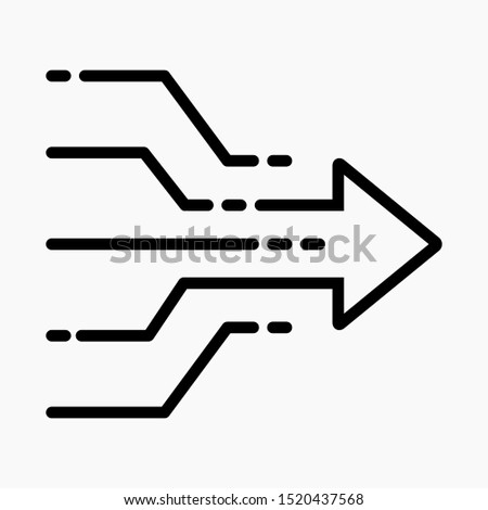 Icon for solving a problem. Illustration of simplicity. Brainstorm. Business concept. Merging directions. Traffic. Traffic flows. Connection of traffic, directions. Vector icon.