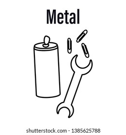 Icon for sorting metal waste in a linear style. Simple vector illustration isolated on white background.