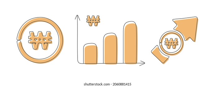 Icon South Korean Won. Different financial currency icons. Financial chart with currency icon. Vector illustration