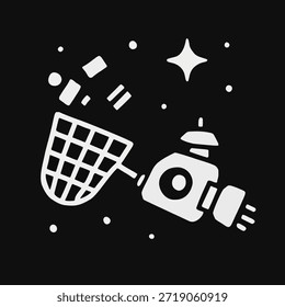 Icon Space Debris Cleanup: A small spacecraft with a net or magnet collecting orbital junk.