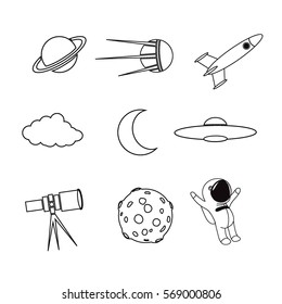 Icon space element set vector. Illustration with collection of cosmos objects