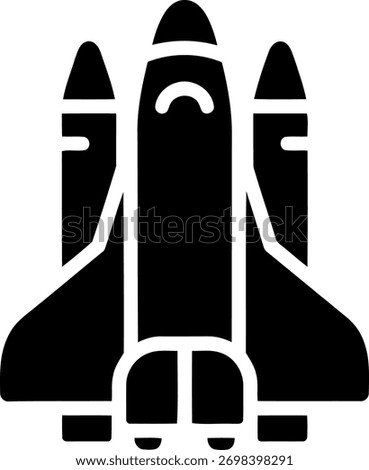 Icon of a space shuttle launching into space with boosters and a white outline vector