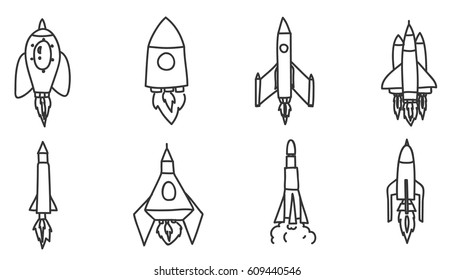 icon Spacecraft rocket  hand drawn vector set art illustration