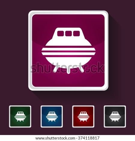 Icon of Spaceship or UFO on Multicolored Squares. Eps-10.