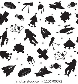 icon spaceships silhouette on a white background seamless pattern