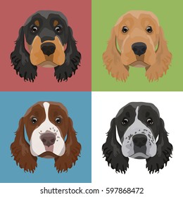 Icon with spaniel dog. Vector illustration in flat style.