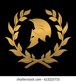 Icon the Spartan helmet in a laurel wreath from gold.