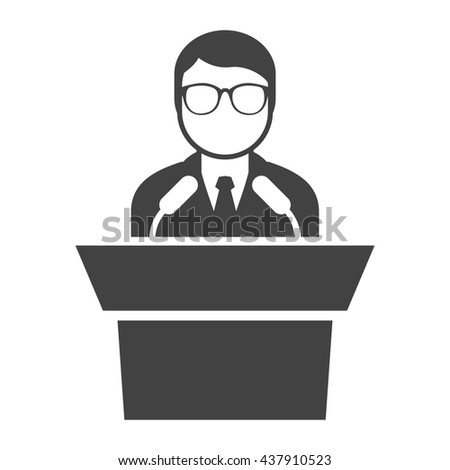 Icon of speaker at rostrum - man in glasses at tribune