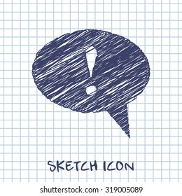 Icon of speech bubble with exclamation mark, vector illustration
