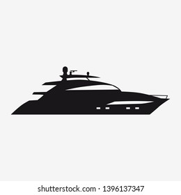 Icon speed boat, boat, side view silhoutte. Vector, isolated simple style