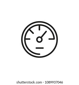 Icon of speedometer with arrow. Gauge, instantaneous speed, measurement. Fast car concept. Can be used for topics like vehicle, dashboard, acceleration