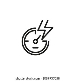 Icon of speedometer with lightning. Car, display, horsepower. Automobile industry concept. Can be used for topics like maximum speed, power, energy