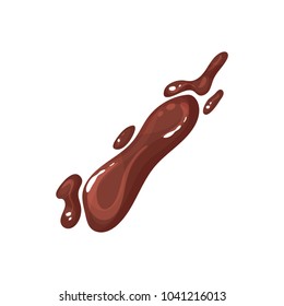 Icon of spilled chocolate. Sauce splash. Cooking ingredient. Syrup for pancakes, ice-cream and other desserts. Detailed flat vector element for advertising poster or flyer