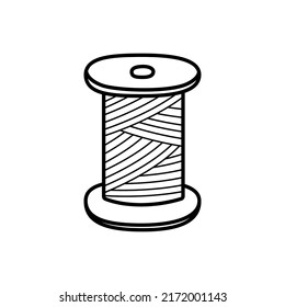 Icon spool of thread for sewing and needlework. Vector doodle illustration of linen thread on a wooden spool