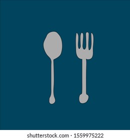 Icon. Spoon and fork accessories in blue background