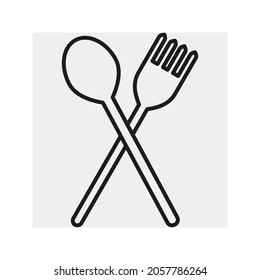 Icon. Spoon and fork. Cutlery. Silhouette, line drawing, emblem, icon. Vector.