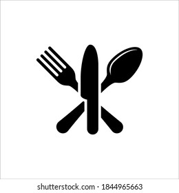 Icon of spoon, fork and knife, food or restaurant symbol, glyph style design