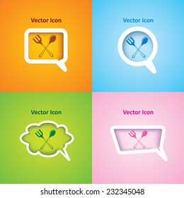 icon of Spoon Fork on four kinds of speech bubble with four different color beautiful background. Eps-10.
