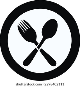 Icono De Cuchara Y Horquilla En Una Placa, Vector 1