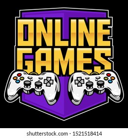 Icon sport logo of gamepads for play arcade video online games for gamer and control the game. Clothes t-shirt design vector custom illustration for player of geek culture. Print design for apparel.