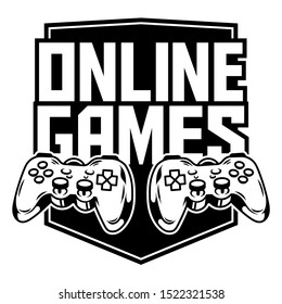 Icon sport logo of gamepads for play arcade video online games for gamer and control the game. Clothes t-shirt design vector custom illustration for player of geek culture. Print design for apparel
