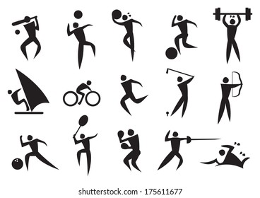Icon of sport man in the different activities. Vector illustration.