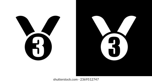 Icon with sport medal for celebration victory. Champion reward. Third place. Vector illustration of bronze medal.