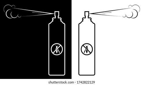 icon, spray bottle insect repellent. Fighting dangerous parasites. Isolated black white vector