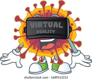 An icon of spreading coronavirus character using Virtual reality headset