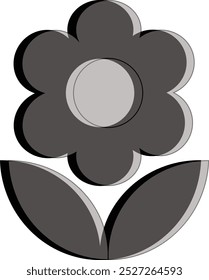 Icon of spring flower isolated on white. Cute illustrations in black for stickers, labels, postcards, scrapbooking. Floral icon. Flowers, and leaves line art icons.3D flower design.