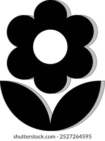 Icon of spring flower isolated on white. Cute illustrations in black for stickers, labels, postcards, scrapbooking. Floral icon. Flowers, and leaves line art icons.3D flower design.
