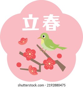 Icon Of Spring, Plum Blossoms And White-eye And Japanese Letter. Translation : 