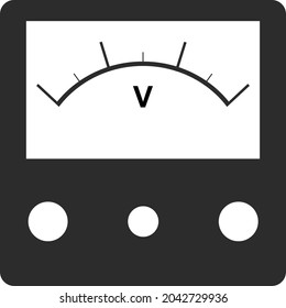 The icon of a square black voltmeter. A device for measuring electric current. Flat vector illustration on a white background. Voltmeter icon for web design, applications.